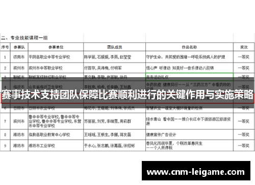 赛事技术支持团队保障比赛顺利进行的关键作用与实施策略