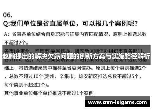赵鹏提出的解决欠薪问题的创新方案与实施路径解析