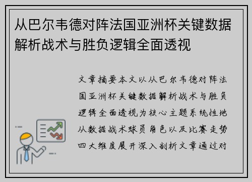 从巴尔韦德对阵法国亚洲杯关键数据解析战术与胜负逻辑全面透视